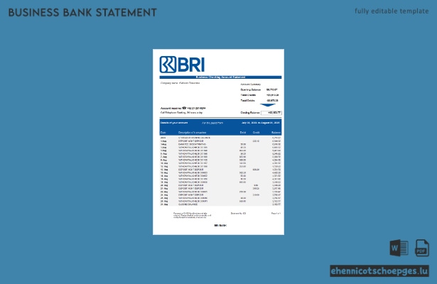 BRI-Geschäftskontoauszug (Word- und PDF-Beispiel)